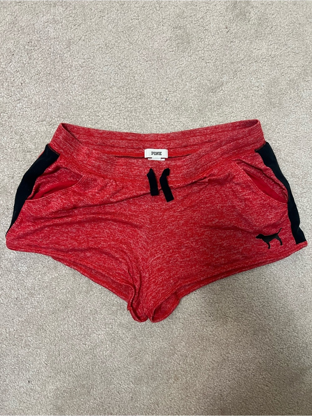 PINK Victoria's Secret Red Heather Lounge Shorts with Black Accents